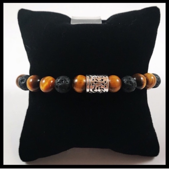 Men or women tiger eye lava rock silver charm - Picture 5 of 8